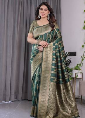 Green Color Zari Woven Banarasi Art Silk Saree 3