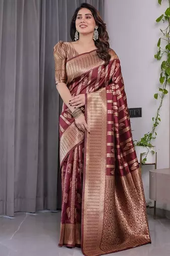 Maroon Color Zari Woven Banarasi Art Silk Saree
