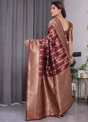 Maroon Color Zari Woven Banarasi Art Silk Saree 5
