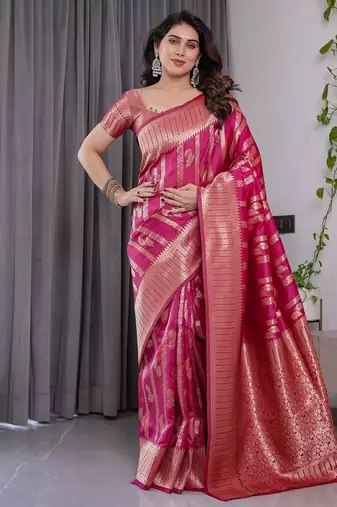 Pink Color Zari Woven Banarasi Art Silk Saree