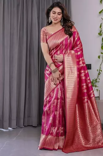 Pink Color Zari Woven Banarasi Art Silk Saree