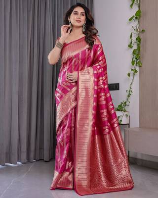 Pink Color Zari Woven Banarasi Art Silk Saree 4