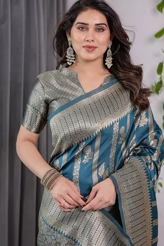 Teal Color Zari Woven Banarasi Art Silk Saree