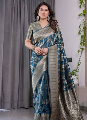 Teal Color Zari Woven Banarasi Art Silk Saree 2