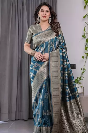 Teal Color Zari Woven Banarasi Art Silk Saree