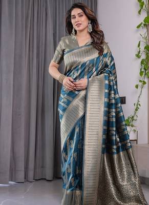 Teal Color Zari Woven Banarasi Art Silk Saree 3