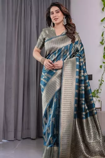 Teal Color Zari Woven Banarasi Art Silk Saree