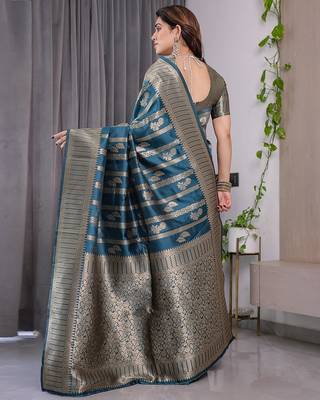 Teal Color Zari Woven Banarasi Art Silk Saree 5