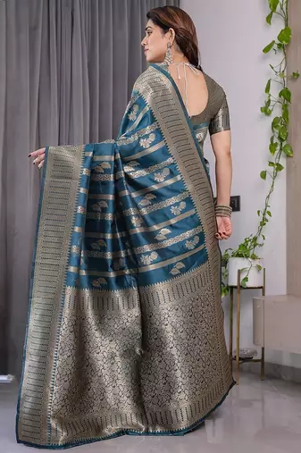 Teal Color Zari Woven Banarasi Art Silk Saree