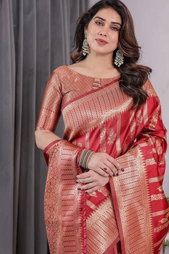 Red Color Zari Woven Banarasi Art Silk Saree