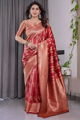 Red Color Zari Woven Banarasi Art Silk Saree