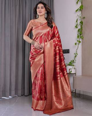 Red Color Zari Woven Banarasi Art Silk Saree 3