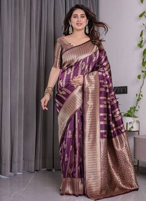 Wine Color Zari Woven Banarasi Art Silk Saree 2