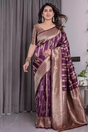 Wine Color Zari Woven Banarasi Art Silk Saree