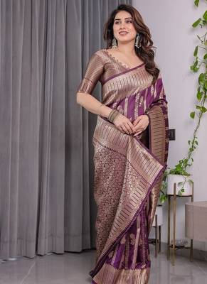 Wine Color Zari Woven Banarasi Art Silk Saree 3