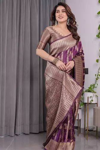 Wine Color Zari Woven Banarasi Art Silk Saree