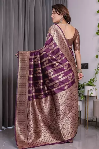 Wine Color Zari Woven Banarasi Art Silk Saree