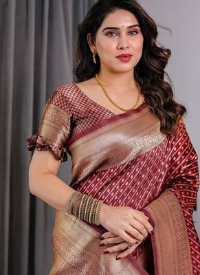 Maroon Color Zari Woven Banarasi Art Silk Saree 1