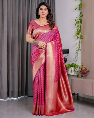 Pink Color Zari Woven Banarasi Art Silk Saree 3