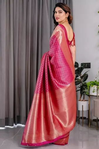 Pink Color Zari Woven Banarasi Art Silk Saree