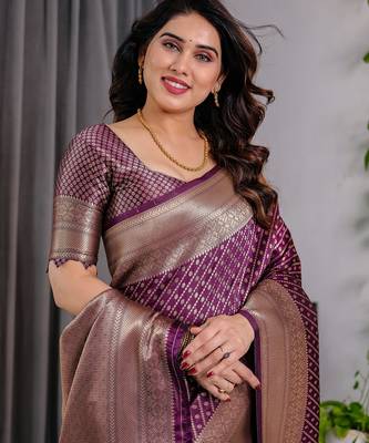 Purple Color Zari Woven Banarasi Art Silk Saree 1
