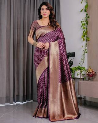 Purple Color Zari Woven Banarasi Art Silk Saree 2