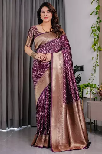 Purple Color Zari Woven Banarasi Art Silk Saree