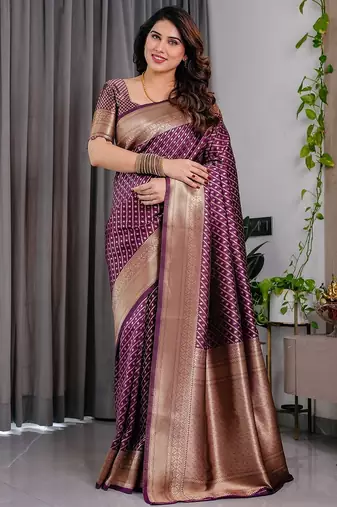 Purple Color Zari Woven Banarasi Art Silk Saree