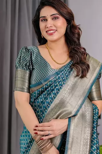 Teal Color Zari Woven Banarasi Art Silk Saree