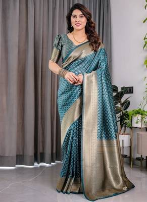 Teal Color Zari Woven Banarasi Art Silk Saree 2