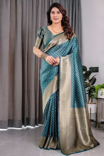Teal Color Zari Woven Banarasi Art Silk Saree