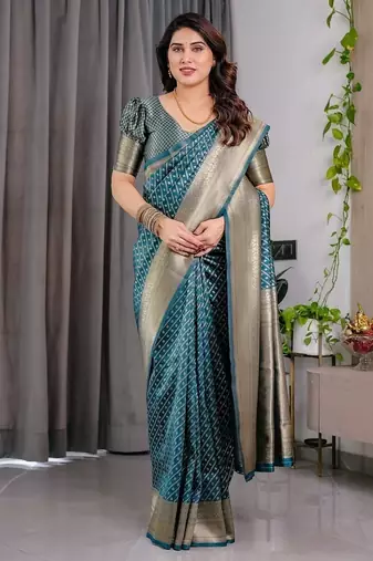 Teal Color Zari Woven Banarasi Art Silk Saree