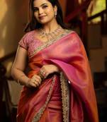 Pink Color Embroidered Tissue Silk blend Saree