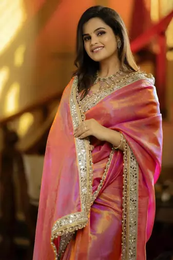 Pink Color Embroidered Tissue Silk blend Saree