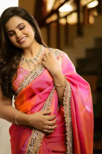 Pink Color Embroidered Tissue Silk blend Saree