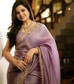 Lavender Color Embroidered Tissue Silk Blend Saree