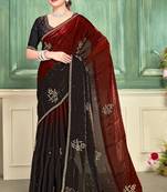 maroon color fendi satin silk blend shaded zircon hand work saree