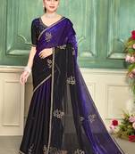 purple color fendi satin silk blend shaded zircon hand work saree