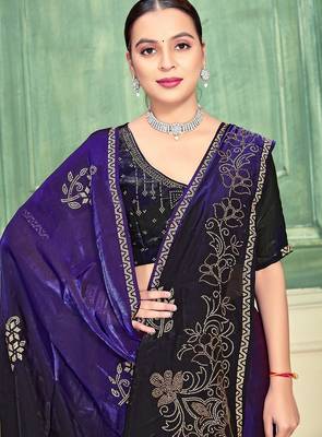 purple color fendi satin silk blend shaded zircon hand work saree 2