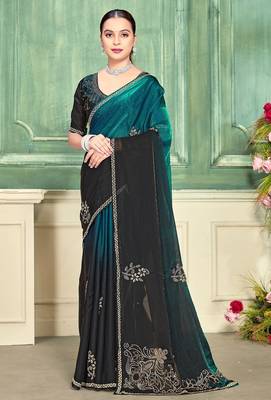 rama color fendi satin silk blend shaded zircon hand work saree 1