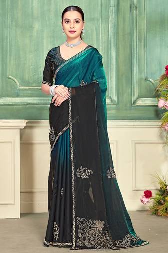 rama color fendi satin silk blend shaded zircon hand work saree