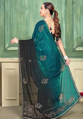 rama color fendi satin silk blend shaded zircon hand work saree 3