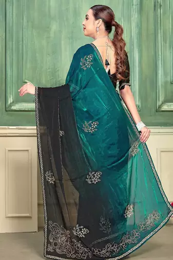 rama color fendi satin silk blend shaded zircon hand work saree