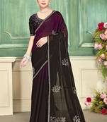 wine color fendi satin silk blend shaded zircon hand work saree