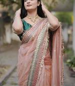 Beige Color Embroidered Banarasi Crush Saree