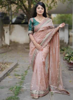 Beige Color Embroidered Banarasi Crush Saree 2
