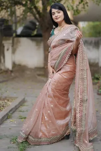 Beige Color Embroidered Banarasi Crush Saree
