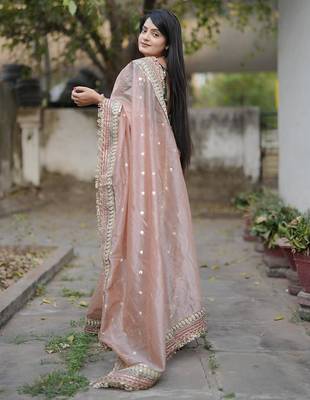 Beige Color Embroidered Banarasi Crush Saree 4