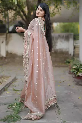 Beige Color Embroidered Banarasi Crush Saree
