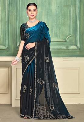 morpeach color fendi satin silk blend shaded zircon hand work saree 1